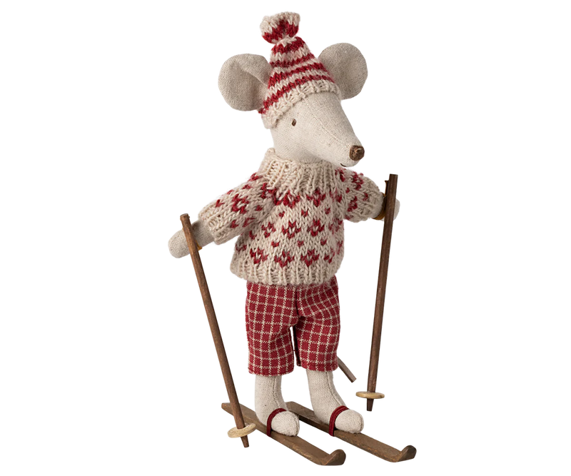 Winter Mouse with Ski Set - Mum Red