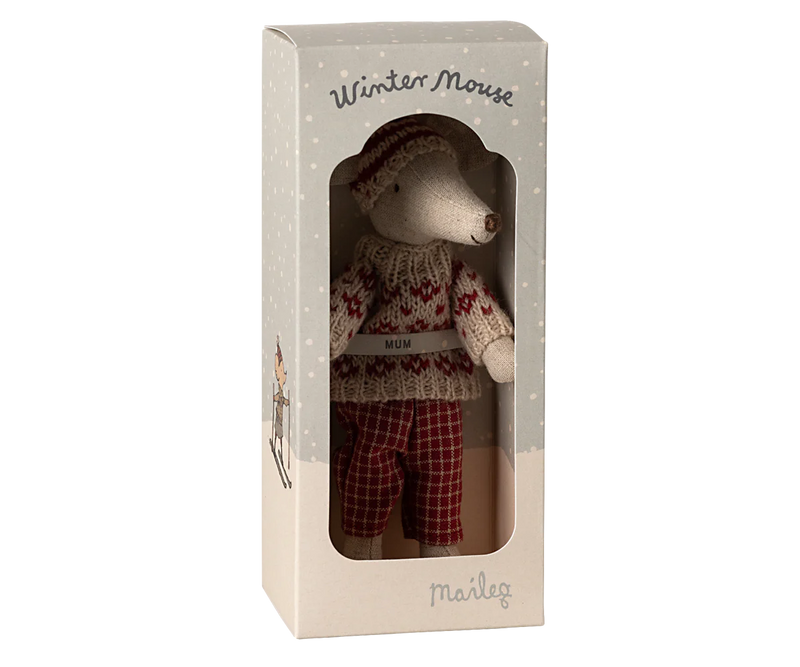 Winter Mouse with Ski Set - Mum Red