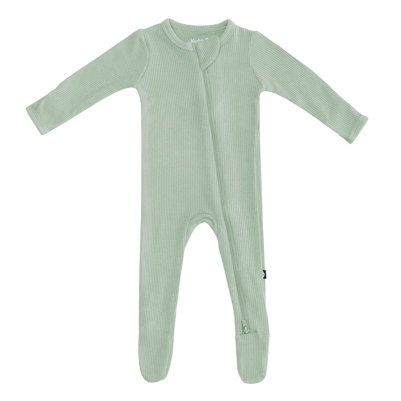 Bamboo Ribbed Zippered Footie - Thyme