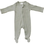 Organic Cotton Ribbed Zip Footie - Sage