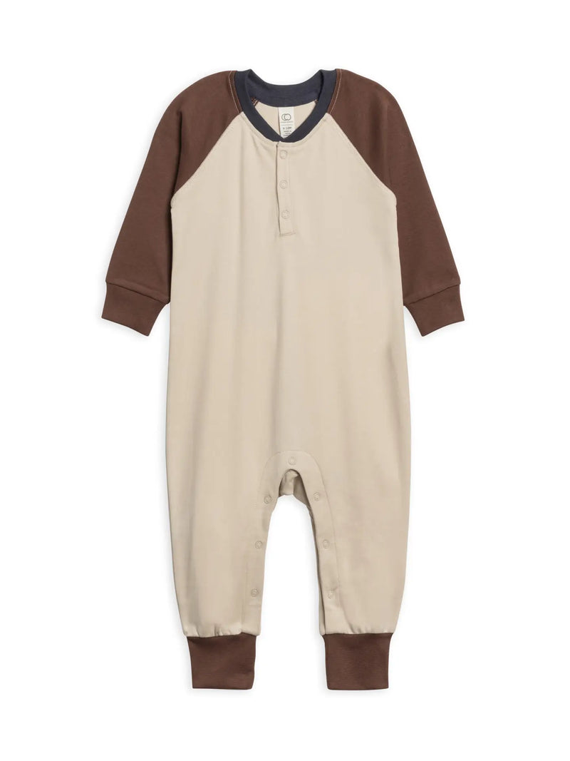 Organic Baby Brix Henley Romper - Oat / Chestnut