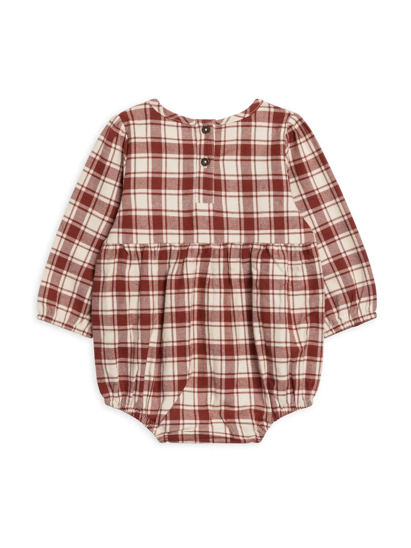 Bristol Flannel Long Sleeve Bubble Romper - Garnet Plaid