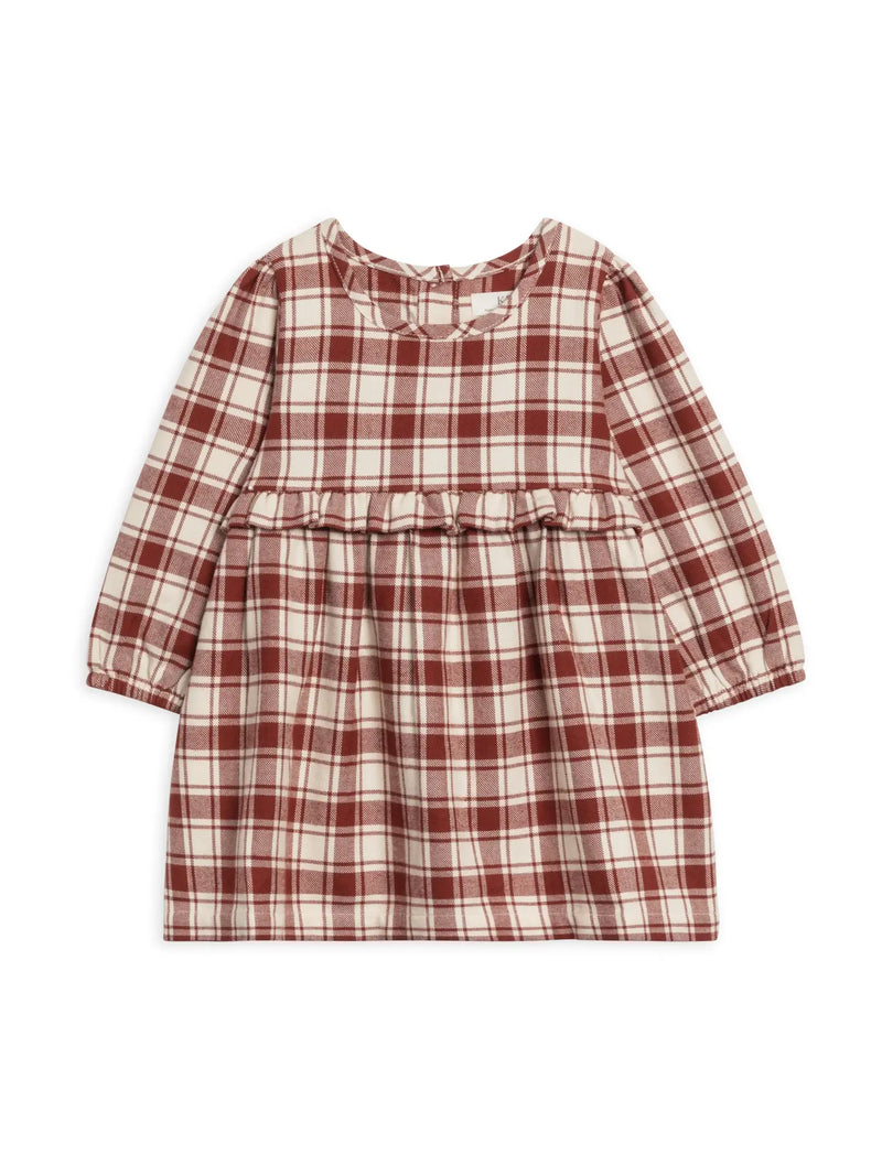 Sydney Flannel Ruffle Dress - Garnet Plaid