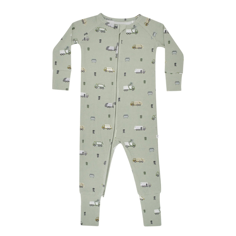 Trash Trucks Small Ribbed Zip Romper