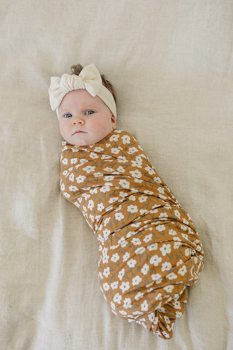 Bamboo Stretch Swaddle - Mustard Floral