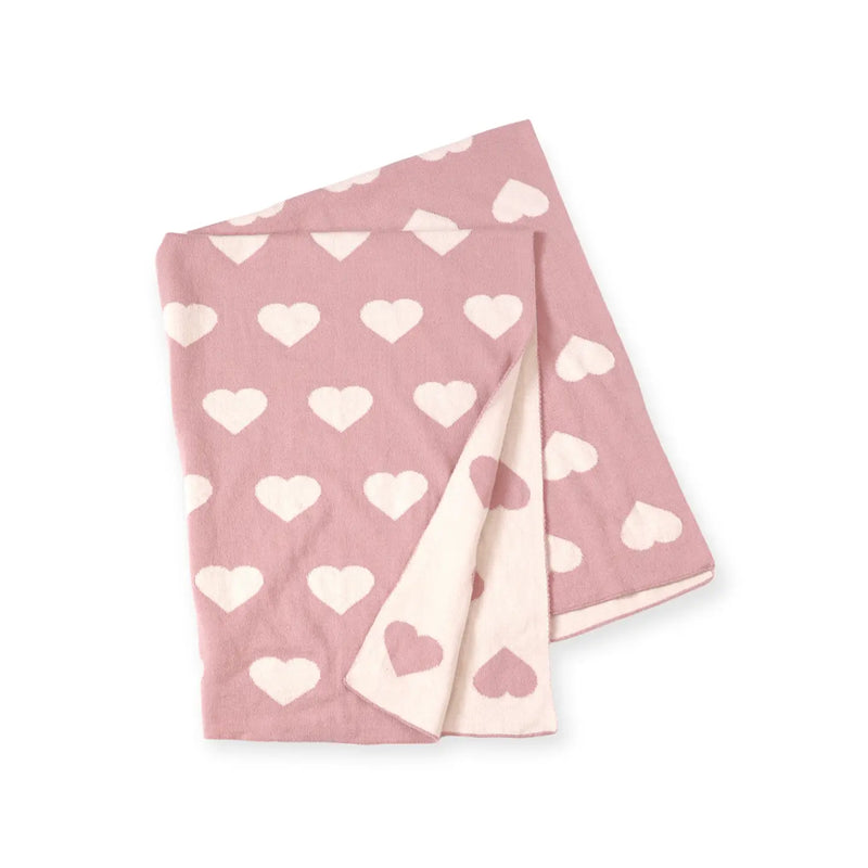 Hearts Reversible Jacquard Knit Baby Blanket (Organic Cotton)