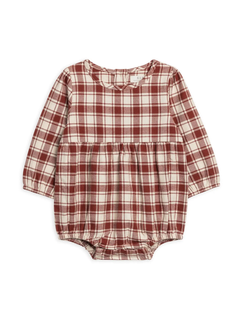 Bristol Flannel Long Sleeve Bubble Romper - Garnet Plaid