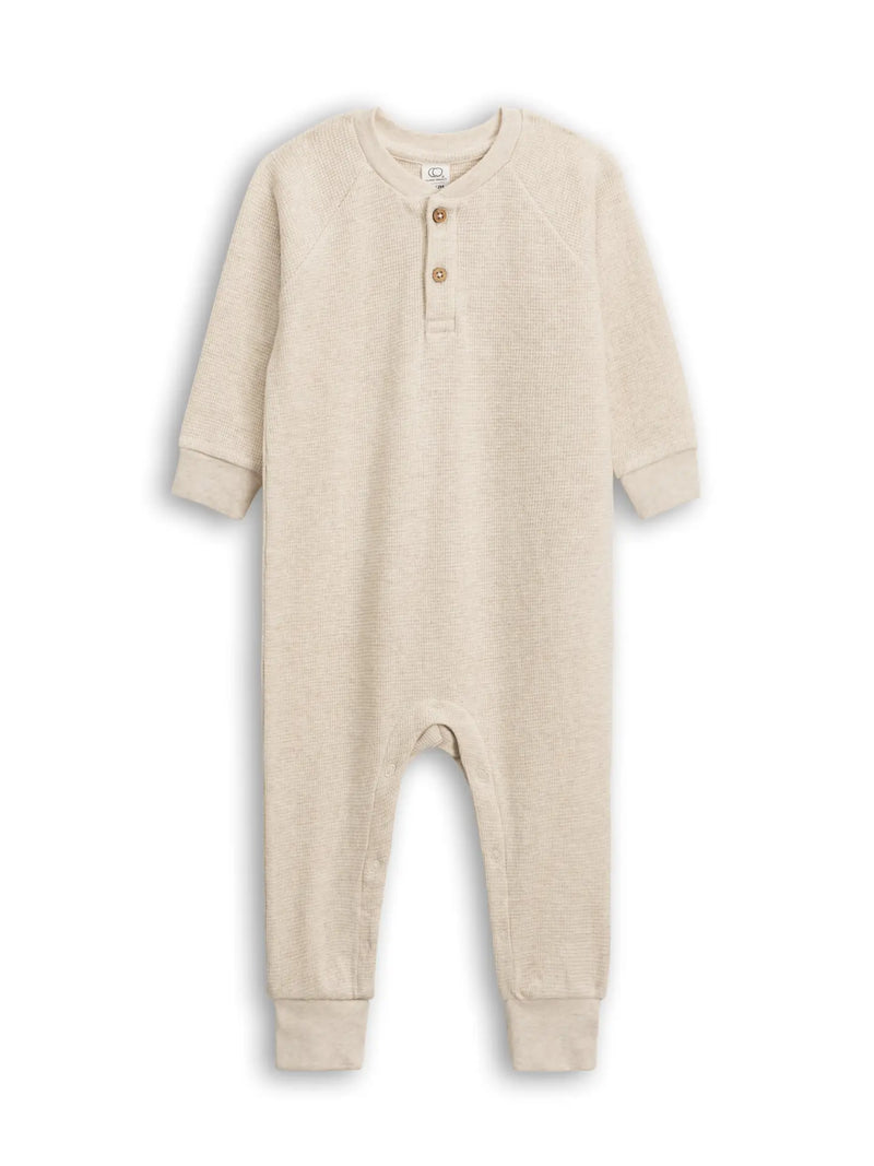 Organic Baby Crosby Waffle Henley Romper - Heather Oat