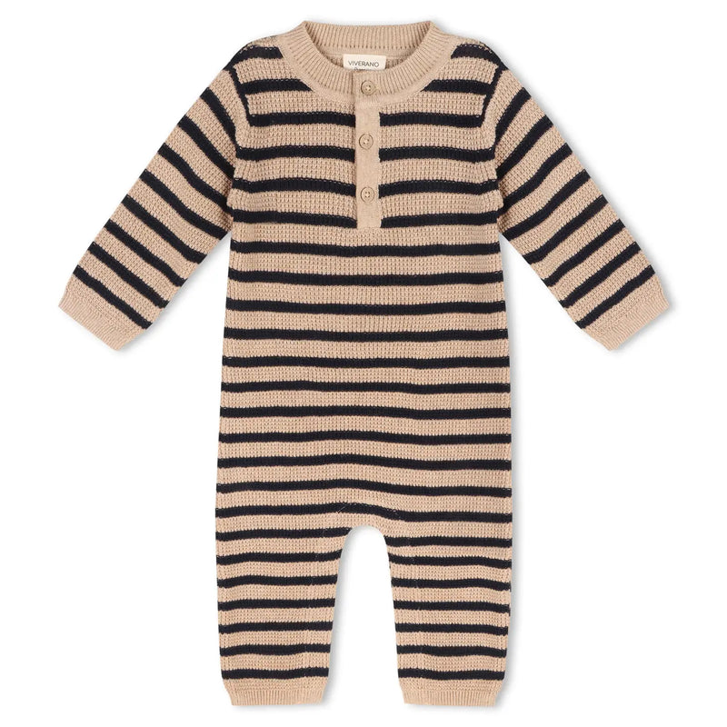 Navy Stripe Chunky Sweater Knit Baby Jumpsuit (Organic)