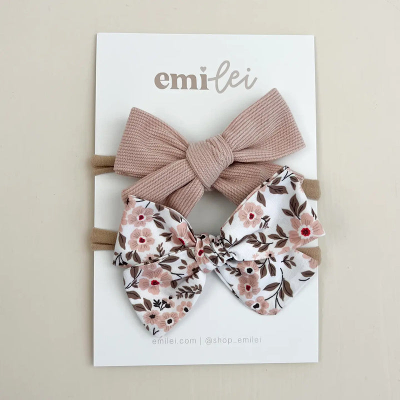 Bow Headband Set - Blush Floral/Blush Cord