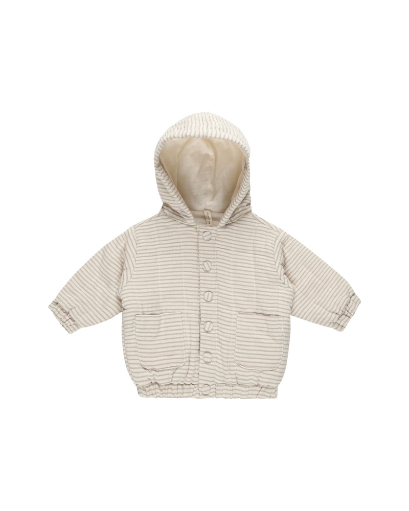 Hooded Woven Jacket || Basil Stripe